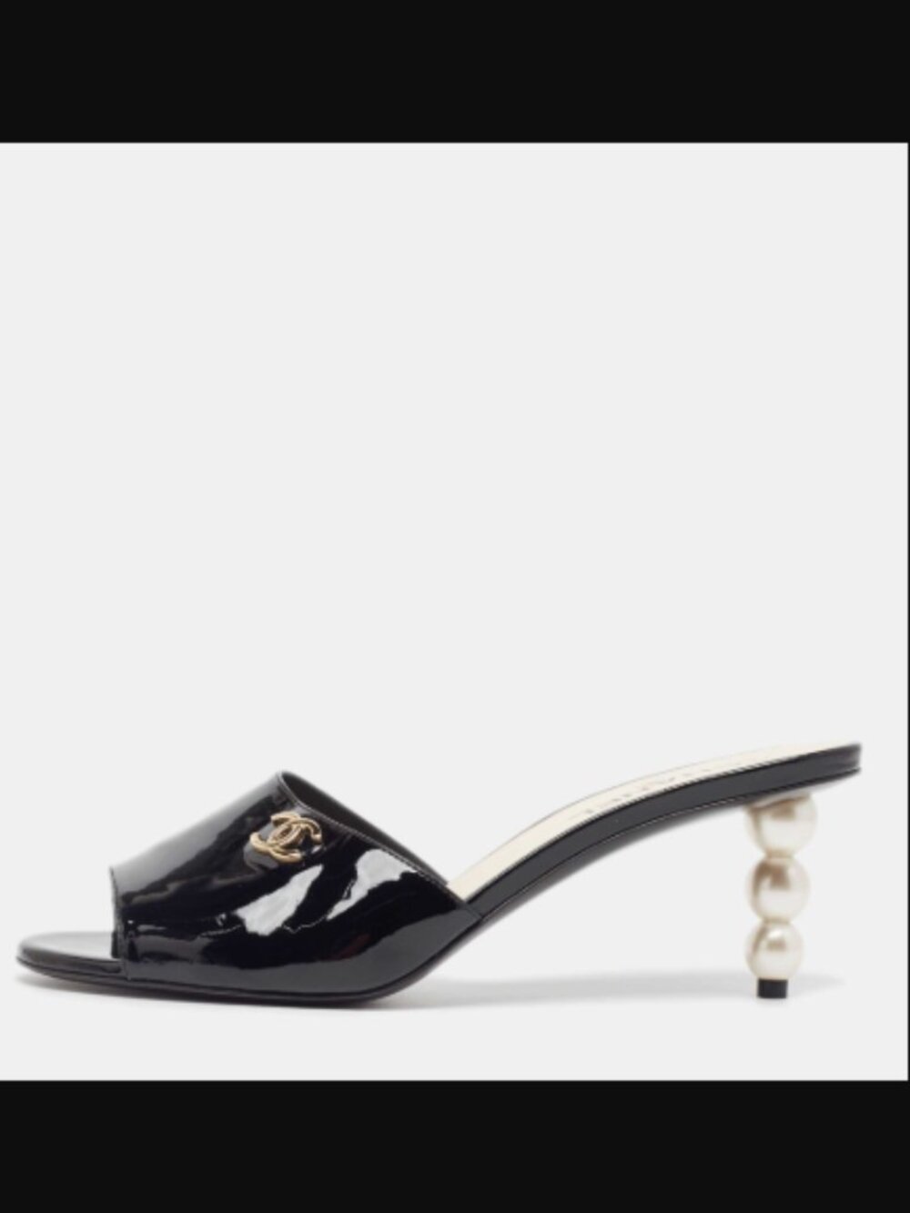 CHANEL patent leather pearl mules sandals 38